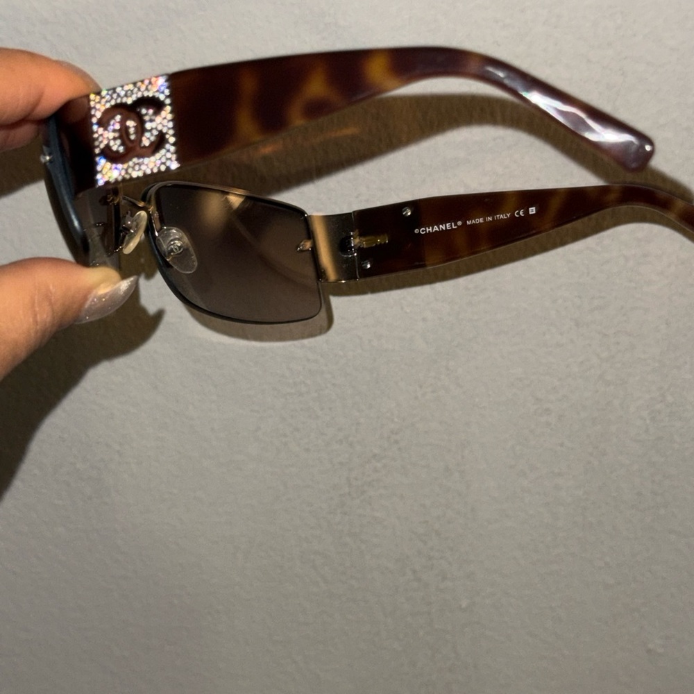 CHANEL Tortoise Sunglasses with Crystal Detail